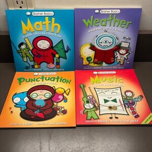 Basher Basics Educational 4 Book Set Kids OS Excellent STEM Learning Math More